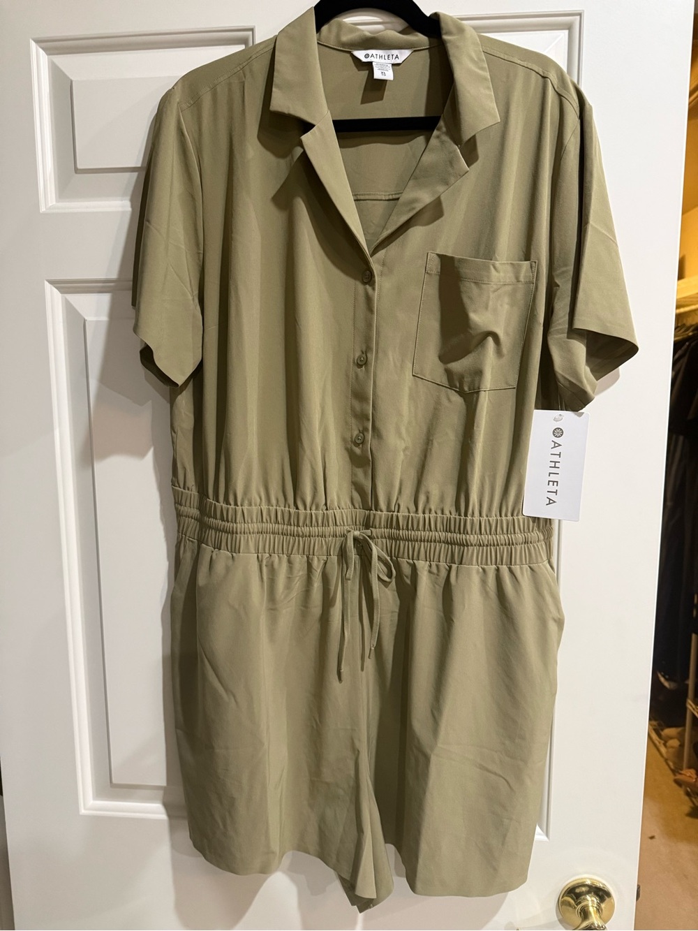 Athleta Olive One-Piece Drawstring Romper